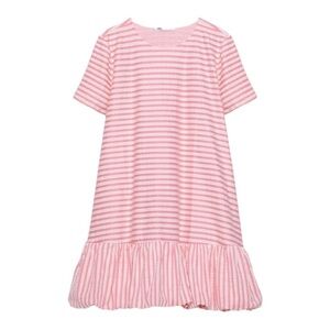 Zara *rare* pink and ivory striped flounced a-line mini shift dress size M